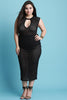 Keyhole Mock Choker Mesh Midi Dress