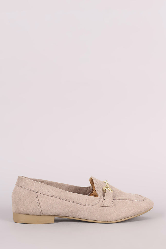 Qupid Horsebit Ornament Suede Slip On Loafer Flat