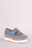 Embroidered Floral Denim Lug Sole Loafer Platform Wedge