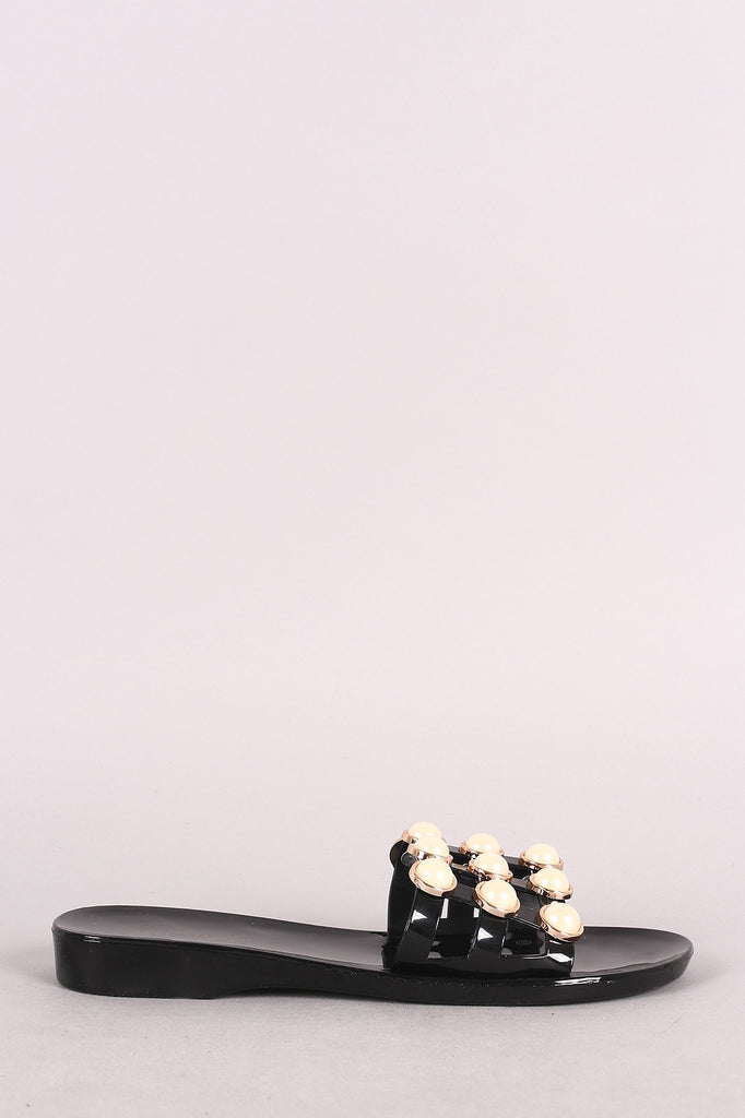 Bamboo Faux Pearl Accent Jelly Caged Slide Sandal