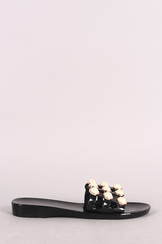 Bamboo Faux Pearl Accent Jelly Caged Slide Sandal