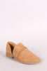 Qupid Perforated Nubuck Braided Pointy Toe Ankle Booties