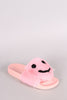 Qupid Faux Fur Smiley Face Open Toe Slide Sandal