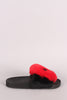Qupid Faux Fur Smiley Face Open Toe Slide Sandal