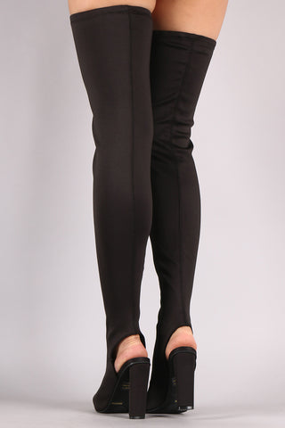 Bamboo Elastane Chunky Heeled Over-The-Knee Boots