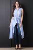 Striped Button-Up High Low Shirt Top