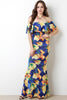 Flutter Bardot Floral Fitted Maxi Dress