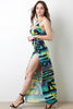 Floral Striped High Slit Maxi Dress