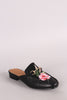 Embroidered Floral Horsebit Slip On Mule Flat