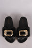 Bamboo Hardware Embellished Fur Chain Slide Sandal