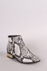 Bamboo Snakeskin Almond Toe Metallic Heeled Ankle Booties