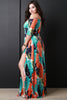 M-Slit Bardot Feather Print Maxi Dress