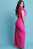 Pleated Floral Neckline Maxi Dress