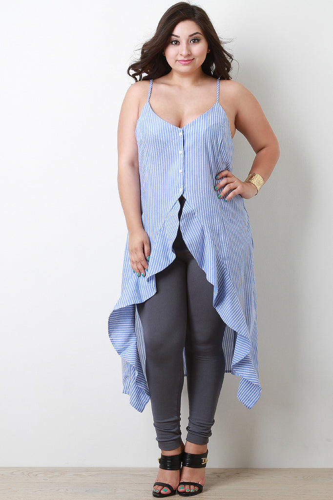 Stripe High Low Ruffle Hem Cami Top