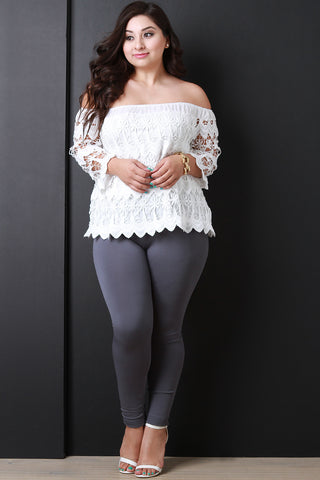 Off-The-Shoulder Long Sleeves Scallop Top